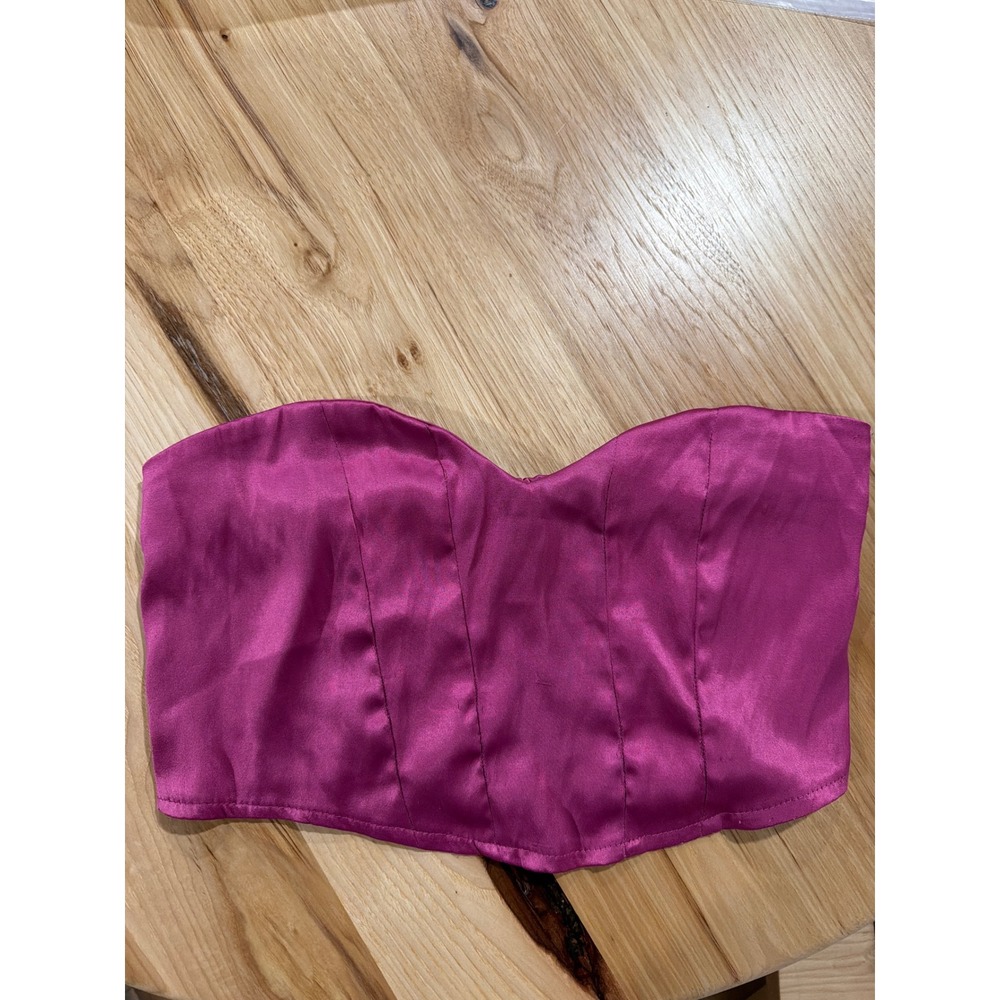 Altar'd State Magenta Pink Satin Corset Tube Top Strapless Smocked Back L Party